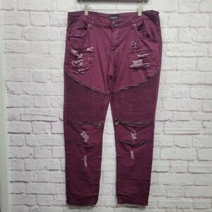 CJ Black Skinny Flex Jeans Mens 34x30 Fits: 38x31 Ripped‎ Distressed Moto Street